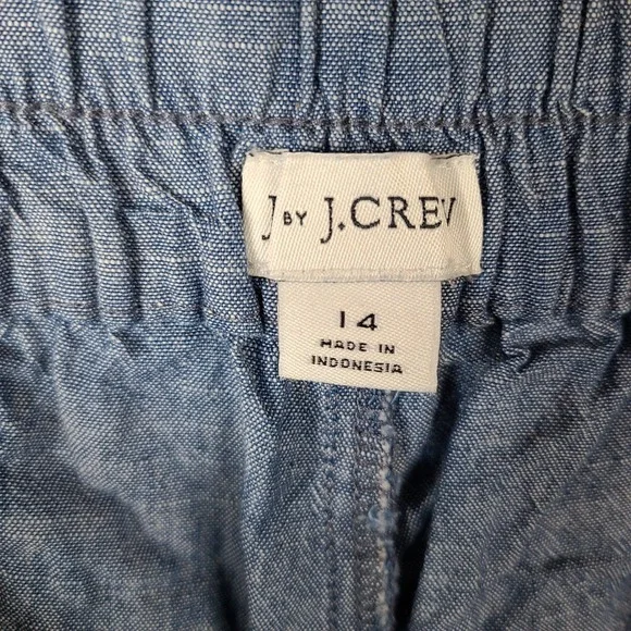 J by J Crew Pants Womens 14 Blue Chambray Wide Leg Crop Tie Waist‎ Cotton - Picture 9 of 11